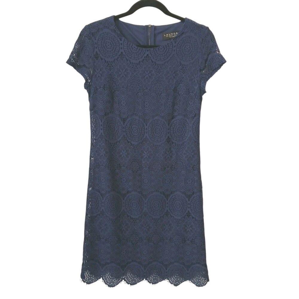 Laundry Shelli Segal Womens Size 4  Navy Blue  Floral Lace Sheath Dress Romantic